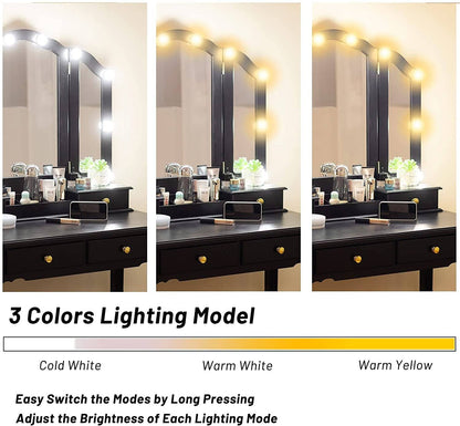 Black Vanity Set with Lighted Tri-Fold Mirror