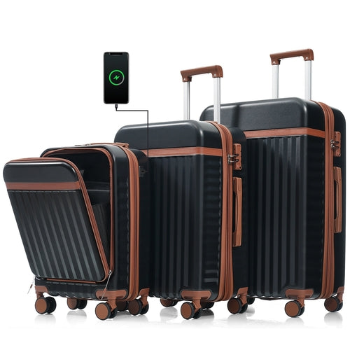 Luggage Set of 3, 20inch with USB Port, front opening design Airline