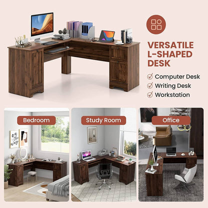 L-Shaped Desk with Storage &amp; Keyboard Tray