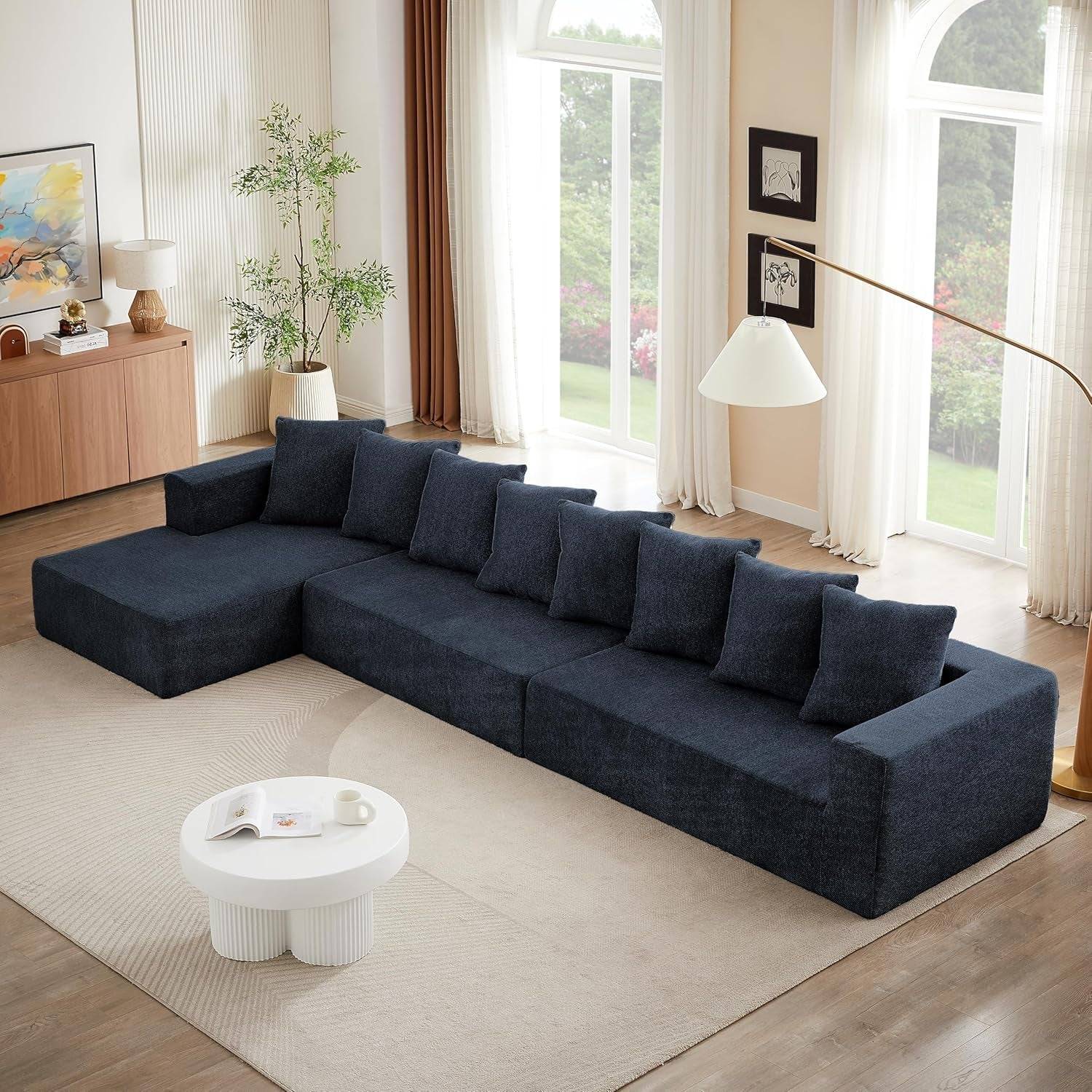 Modular Sectional Sofa 159&quot; U-Shaped, Black Chenille