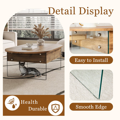 Cozy Natural Oval Double Drawer Coffee Table - 43.3&