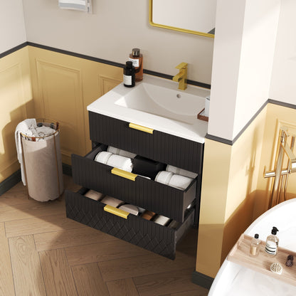 24inch Wall Mounted Floating Cabinet w/Double Drawer, Floating