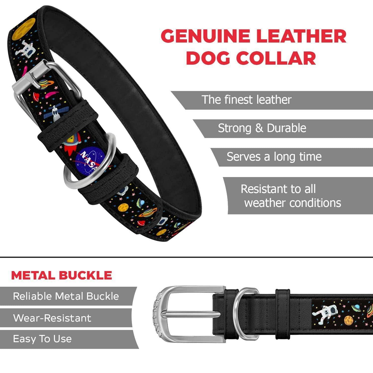 WAUDOG Leather Dog Collar with NASA Design   Dog Collars for Medium