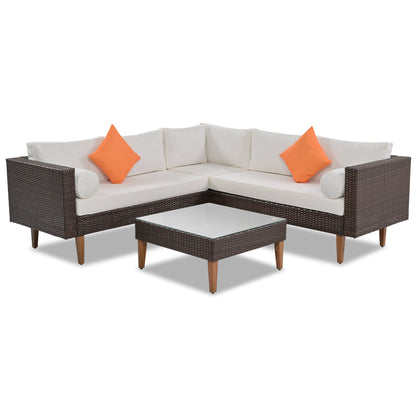 4-pieces Outdoor Wicker Sofa Set, Patio Furniture with Colorful