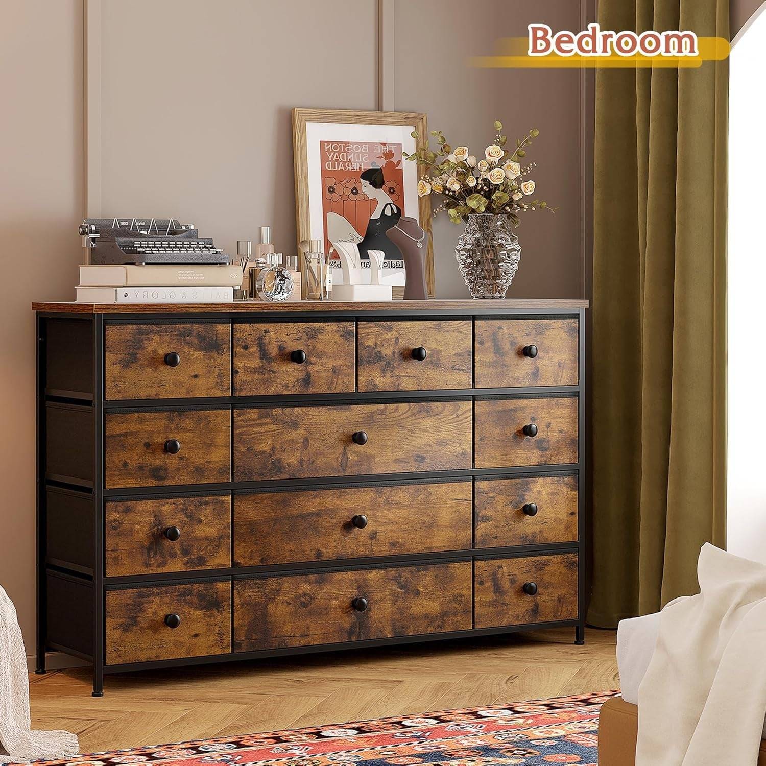 Dresser with 13 Drawers Dresser TV Stand for 55&quot; TV Long Dresser for