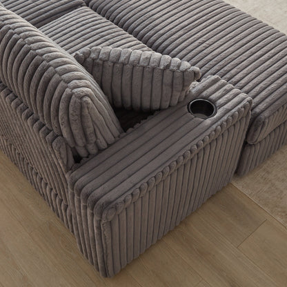84Inch Corduroy 3-seater sofa With 3 back pillows ,2 toss pillows , a