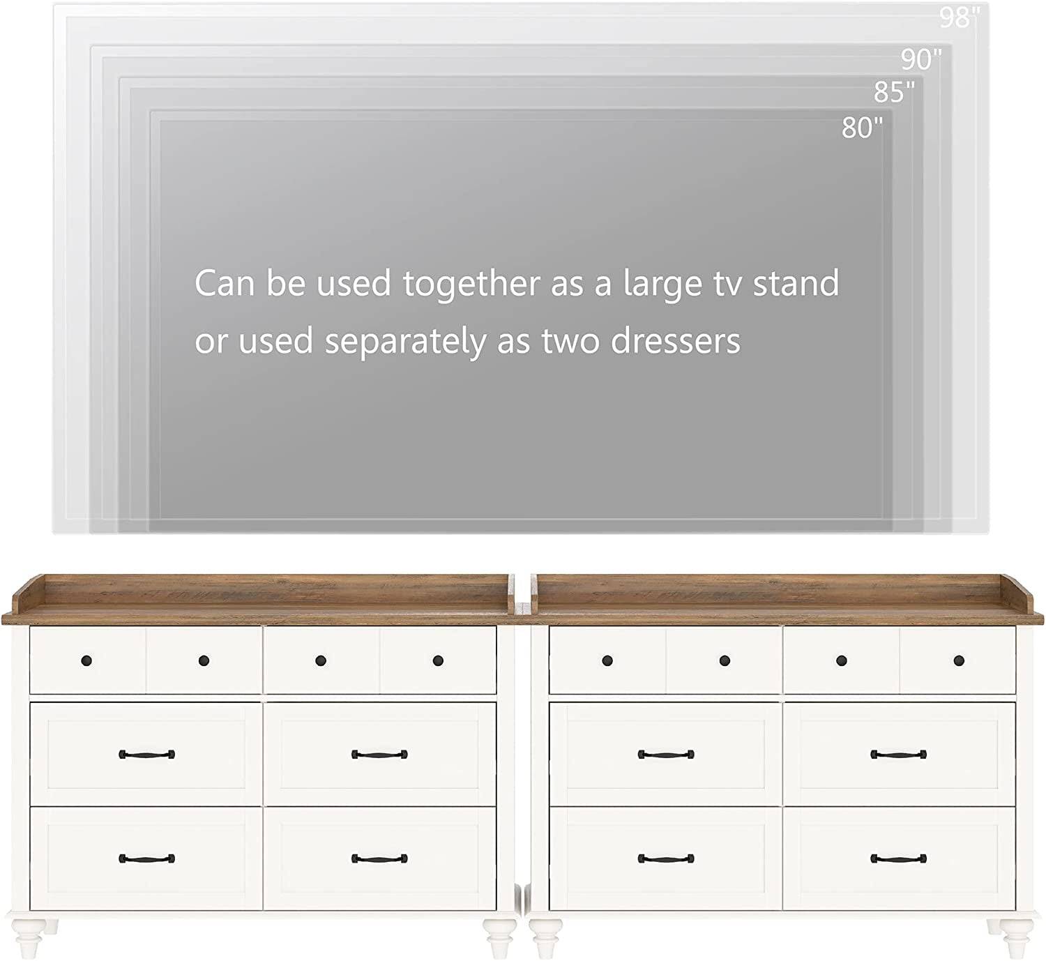 2-In-1 Mid-Century Modern White Dresser TV Stand