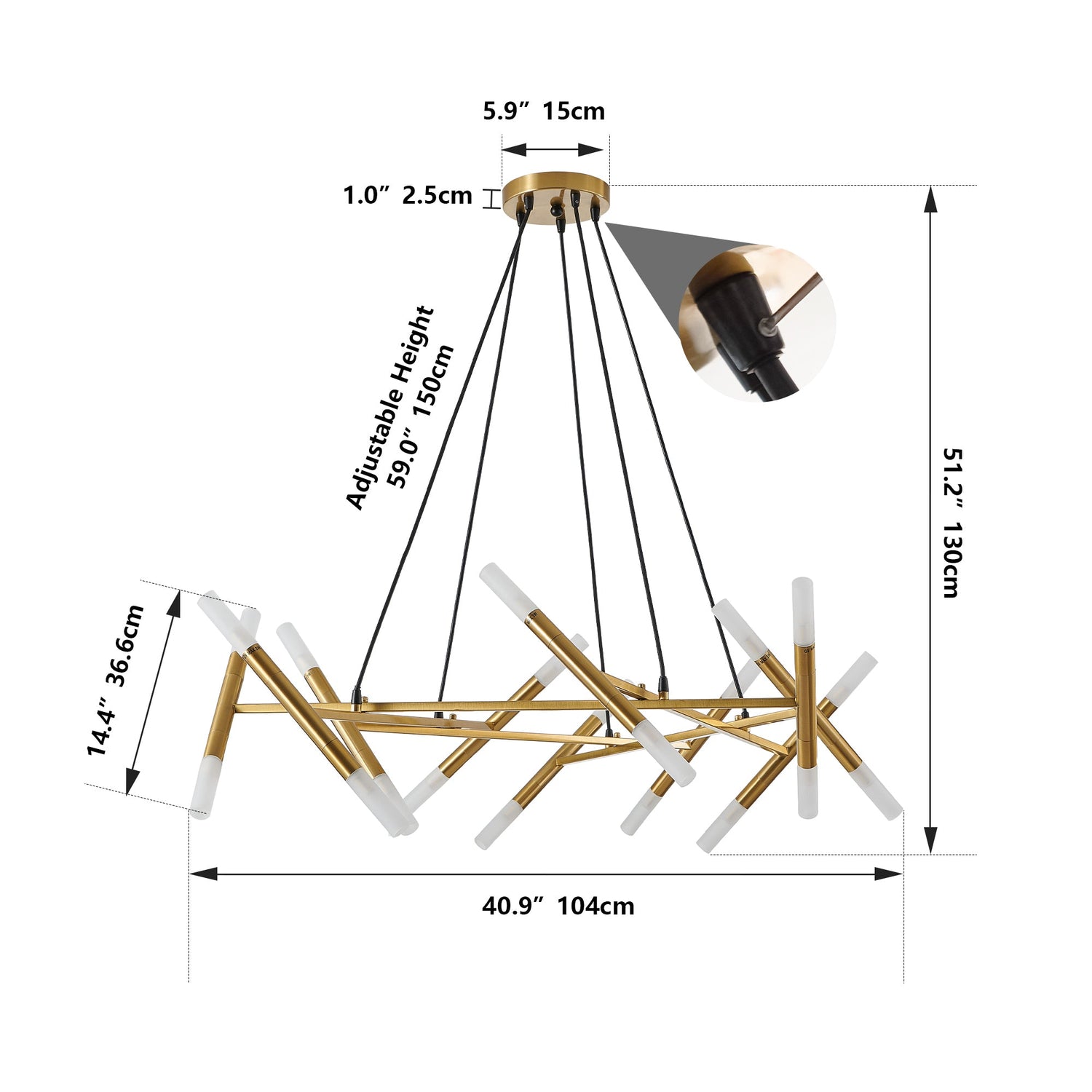 Golden Modern Chandelier Light Fixture, Branch Design with Frosted