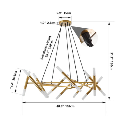 Golden Modern Chandelier Light Fixture, Branch Design with Frosted