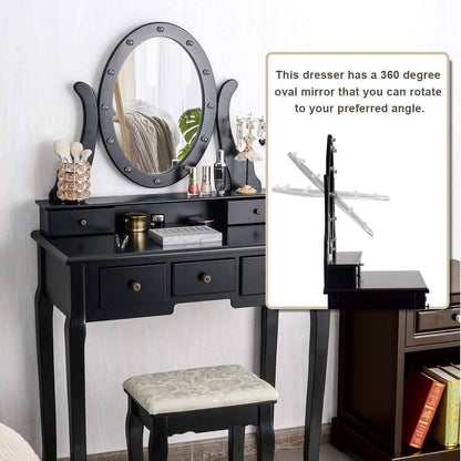 Black Vanity Dressing Table Set with Rotating Mirror