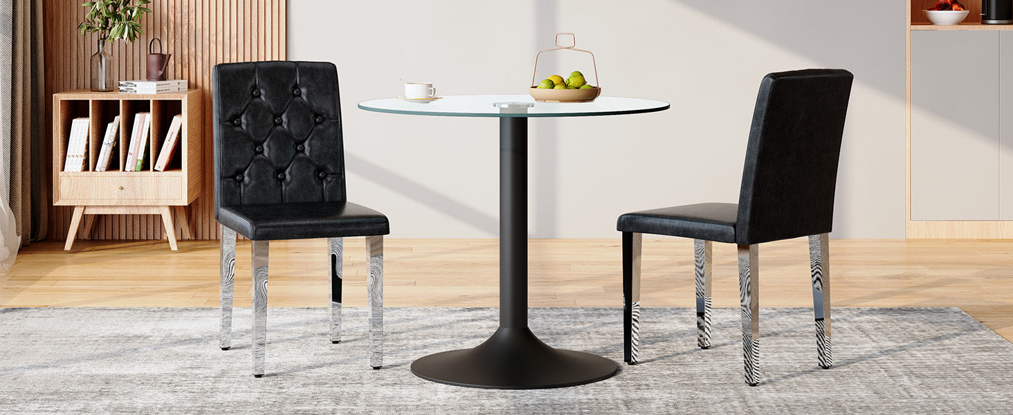 4-pack black PU dining chairs: ergonomic buckle backrest, 35 inches