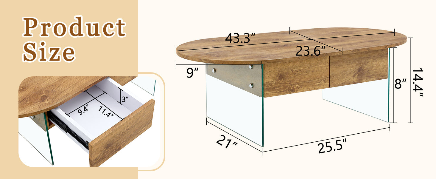 Cozy Natural Oval Double Drawer Coffee Table - 43.3&