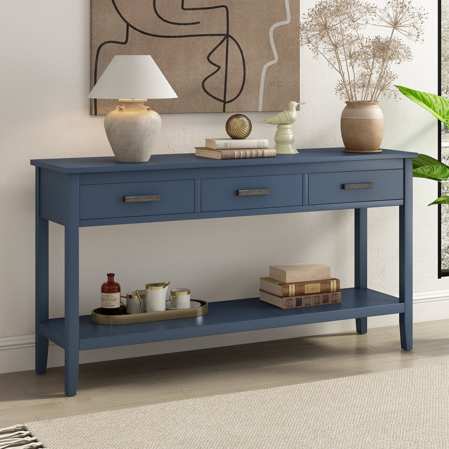 Contemporary 3-Drawer Console Table with 1 Shelf, Entrance Table for