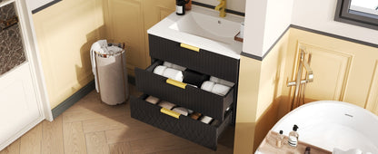 24inch Wall Mounted Floating Cabinet w/Double Drawer, Floating