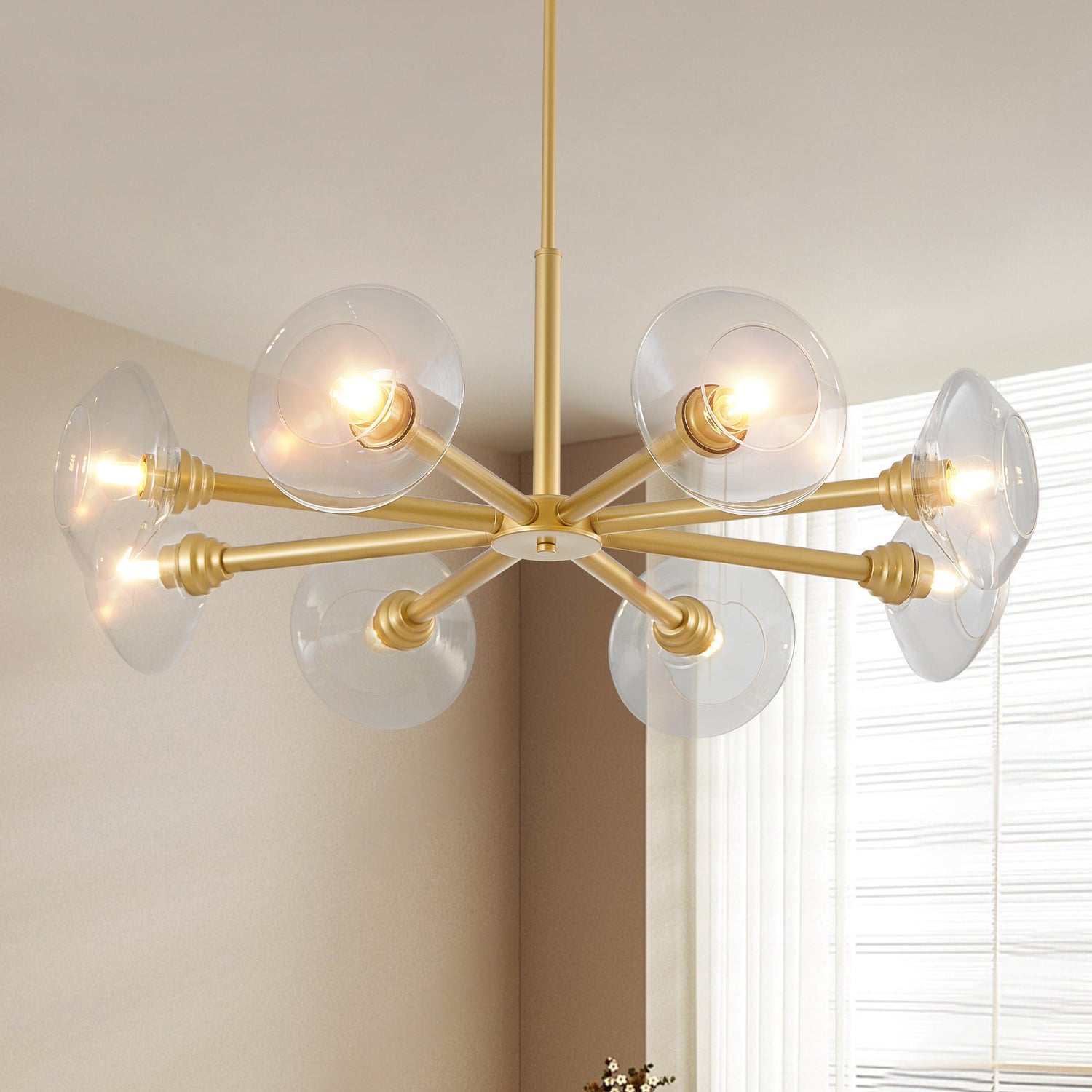 Modern Gold 8-Light Sputnik Chandelier with Clear Glass Shades,