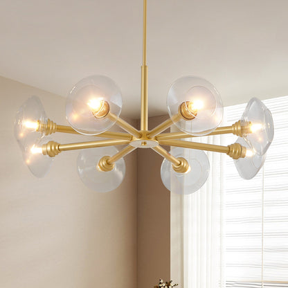 Modern Gold 8-Light Sputnik Chandelier with Clear Glass Shades,