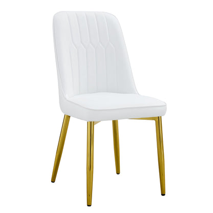 4 modern dining chairs, sleek PU leather backrest, and gold metal legs