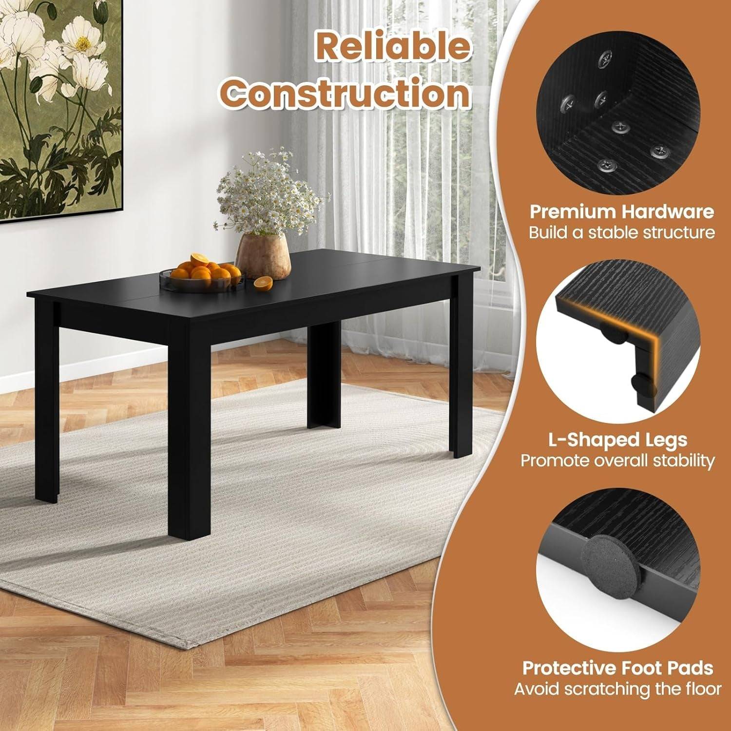 Dining Table for 6, Wood Rectangular Table, 63&quot; L X 31.5&quot; W X 30&quot; H