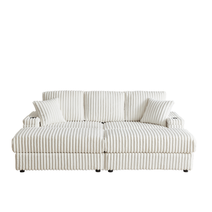 84Inch Corduroy 3-seater sofa With 3 back pillows ,2 toss pillows , a