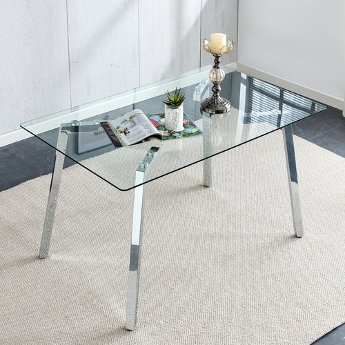 Glass Dining Table Modern Minimalist Rectangular for 4-6 with 0.31&