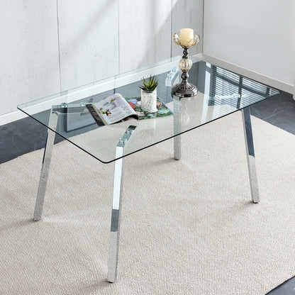 Glass Dining Table Modern Minimalist Rectangular for 4-6 with 0.31&