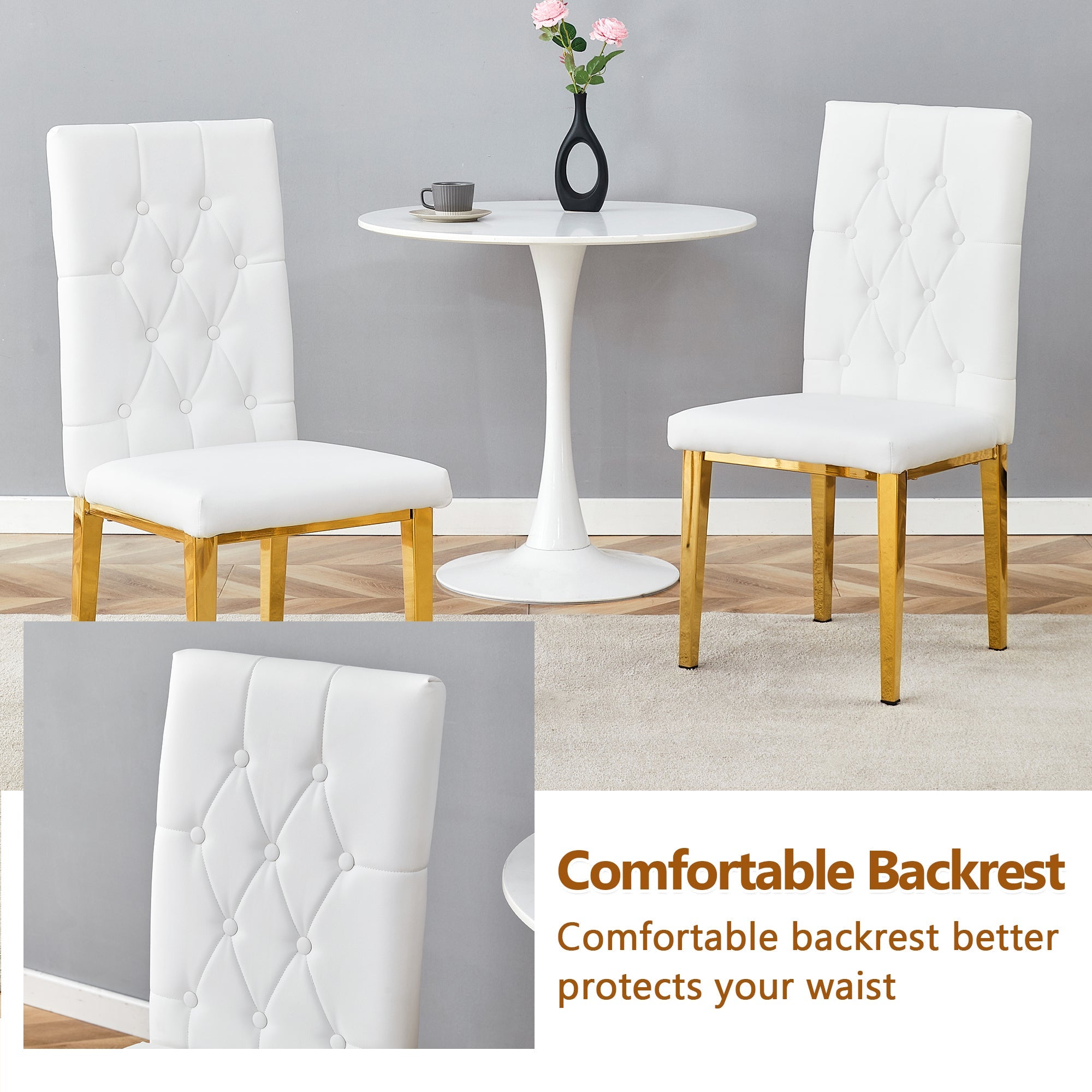 4 piece set of white dining chairs brings a touch of elegance and