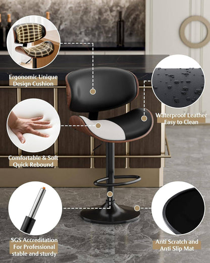 Bar Stools Set of 2, Adjustable Swivel Leather Bar Stools for Kitchen