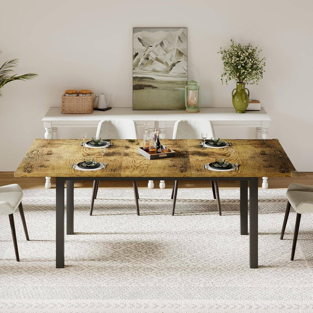 63&quot; Extendable Dining Table, Modern Farmhouse Dining Room Table for