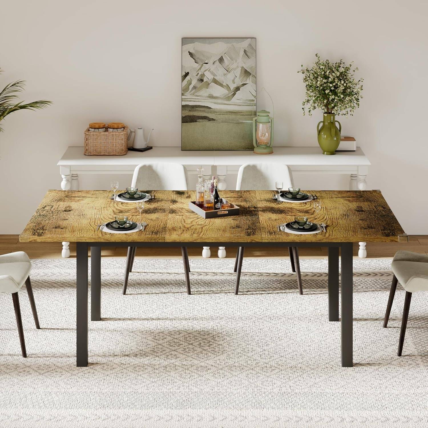 63&quot; Extendable Dining Table, Modern Farmhouse Dining Room Table for