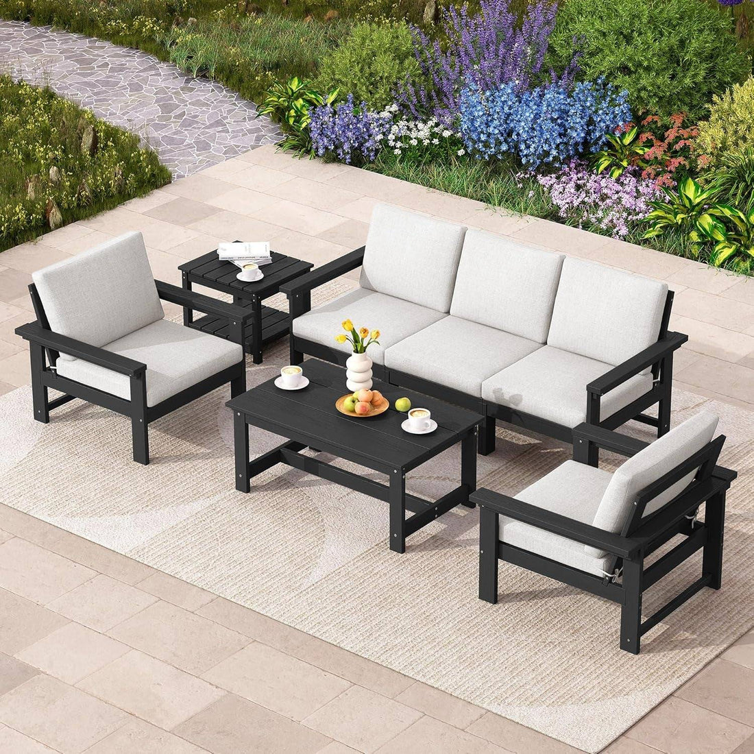 HDPE Outdoor Patio Furniture Set, 7-Piece Outdoor Sectional Patio