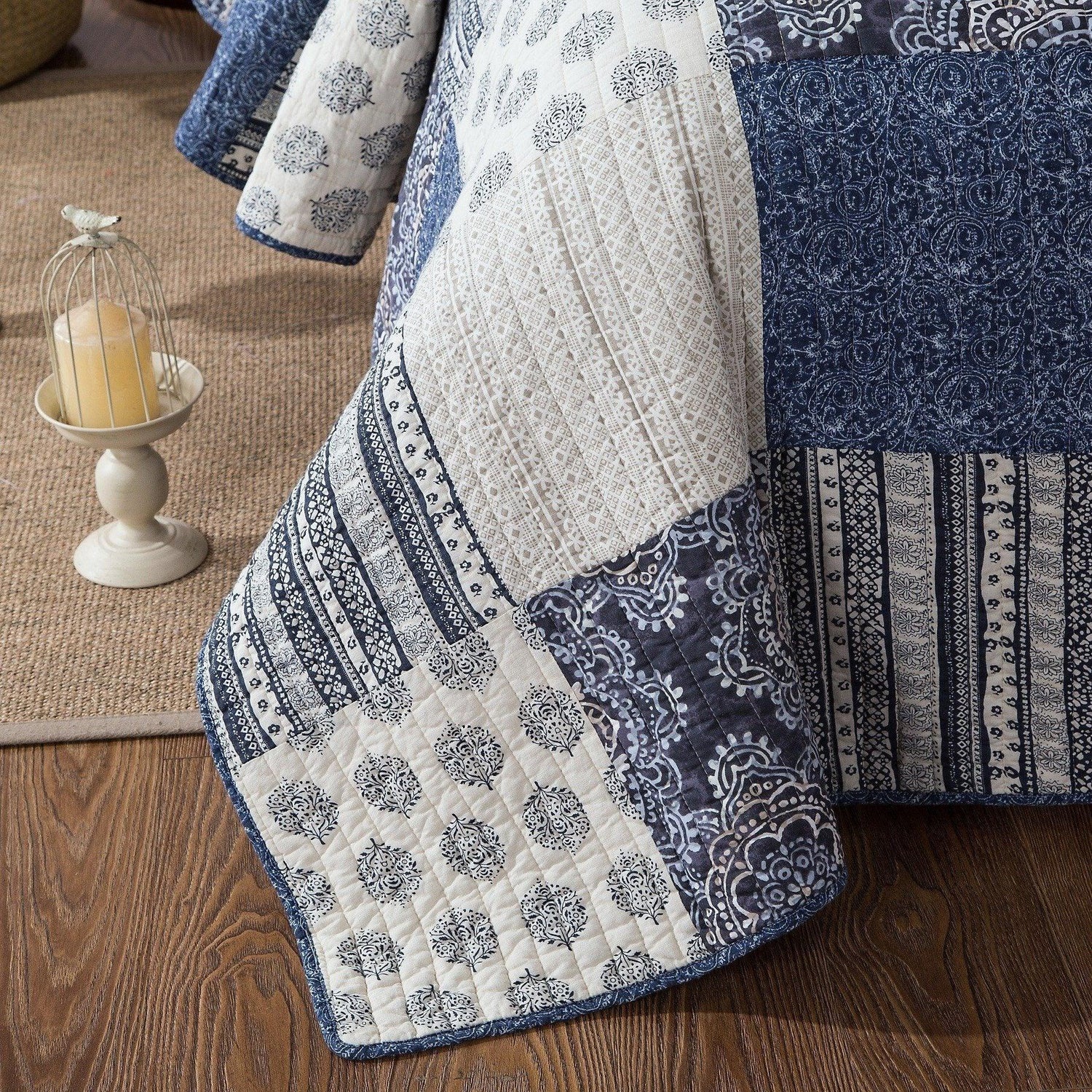 DaDa Bedding Bohemian Denim Blue Elegance Patchwork Cotton Bedspread