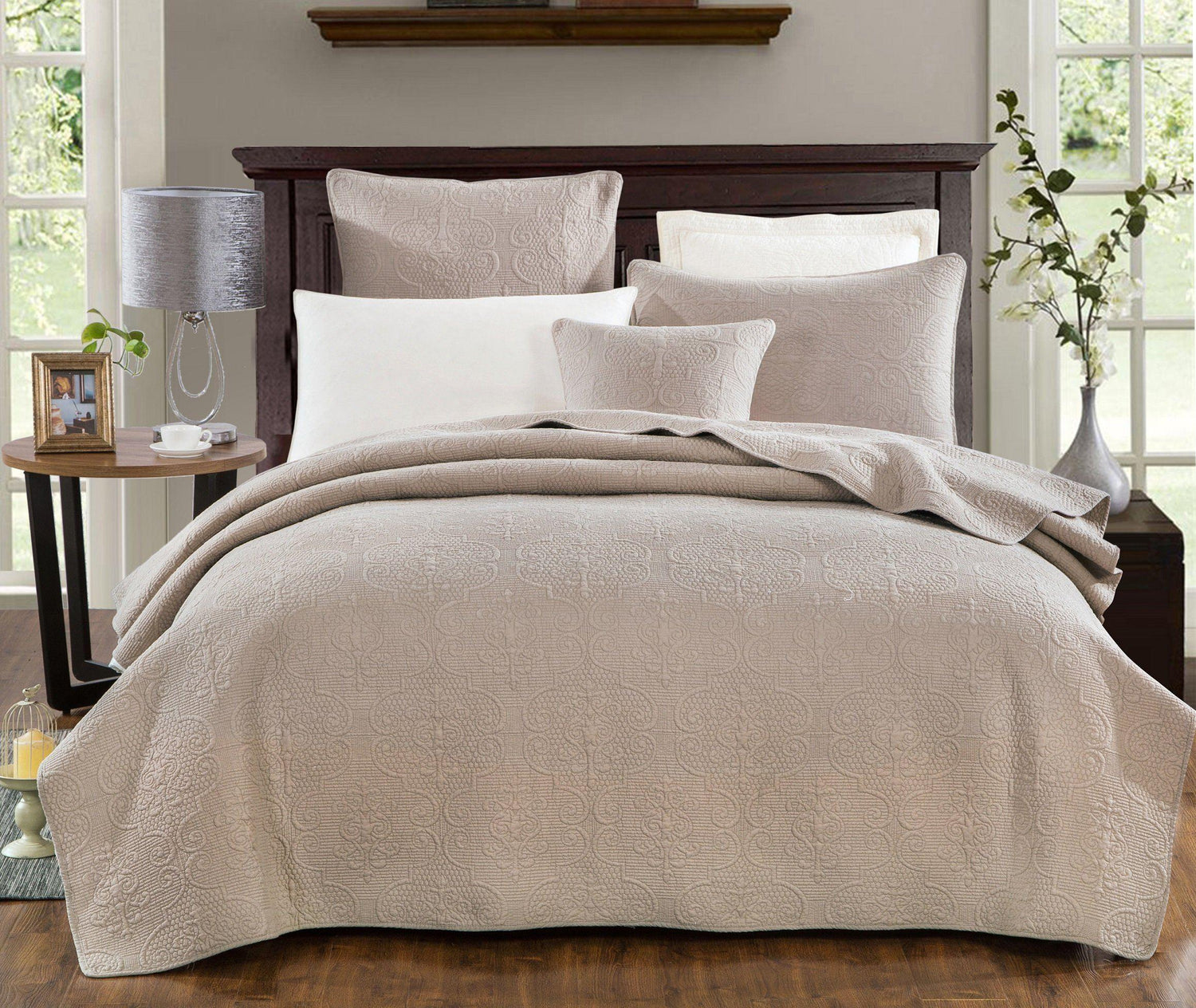 DaDa Bedding Neutral Taupe Beige Sandy Elegant Matelasse Cotton
