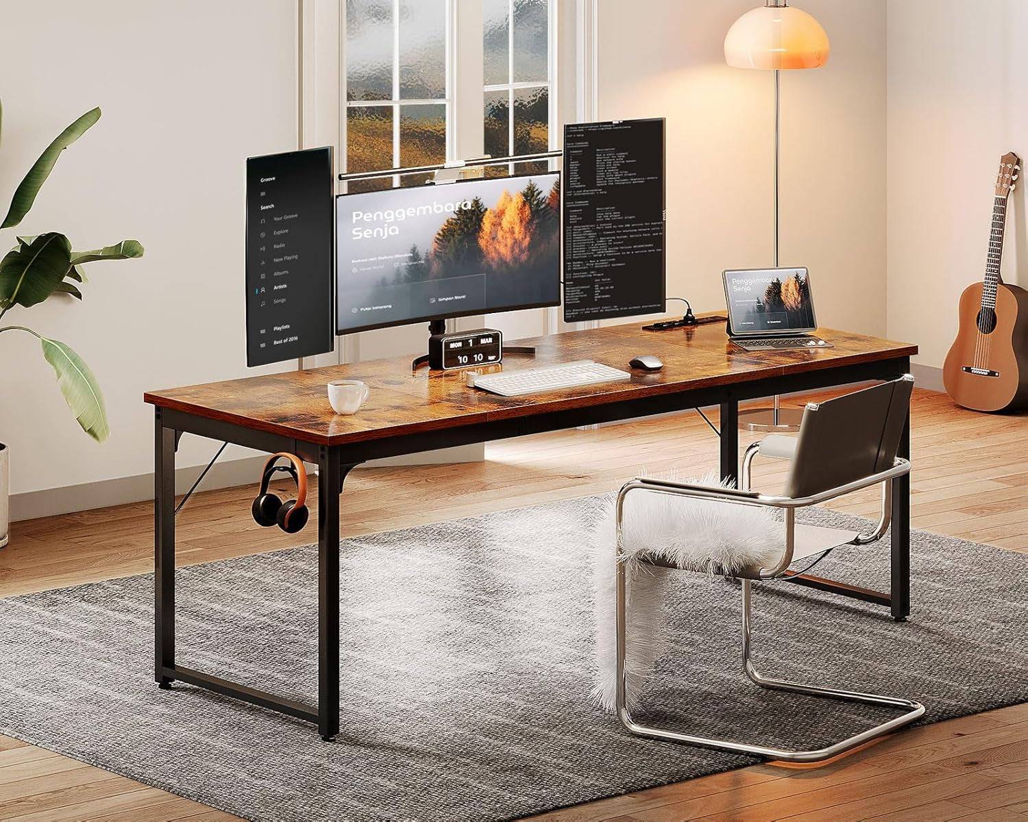 71 Inch Computer Desk with USB Ports, Large Office Desk, Long Study
