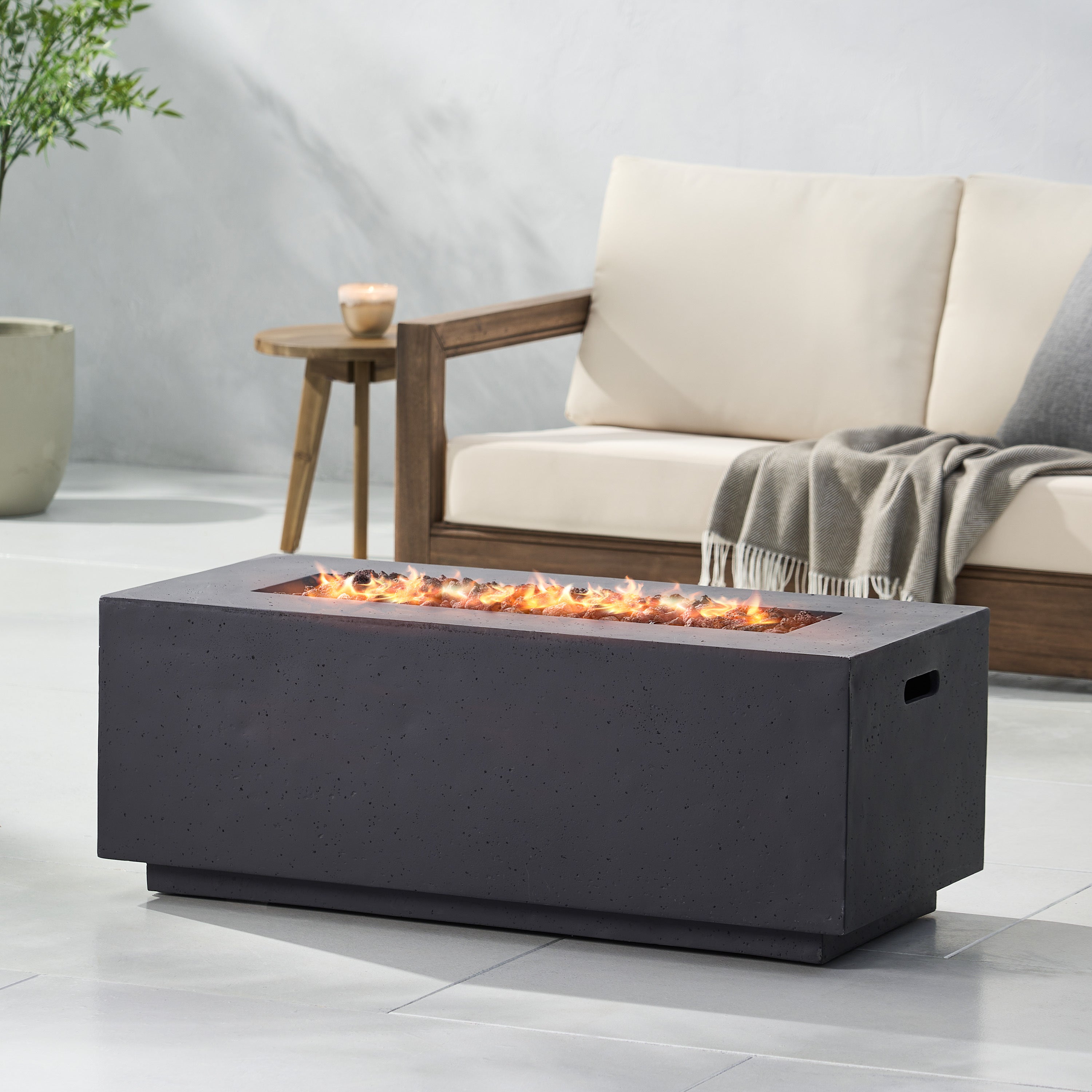 Contemporary Outdoor 40,000 BTU Propane Fire Pit Light Grey MgO