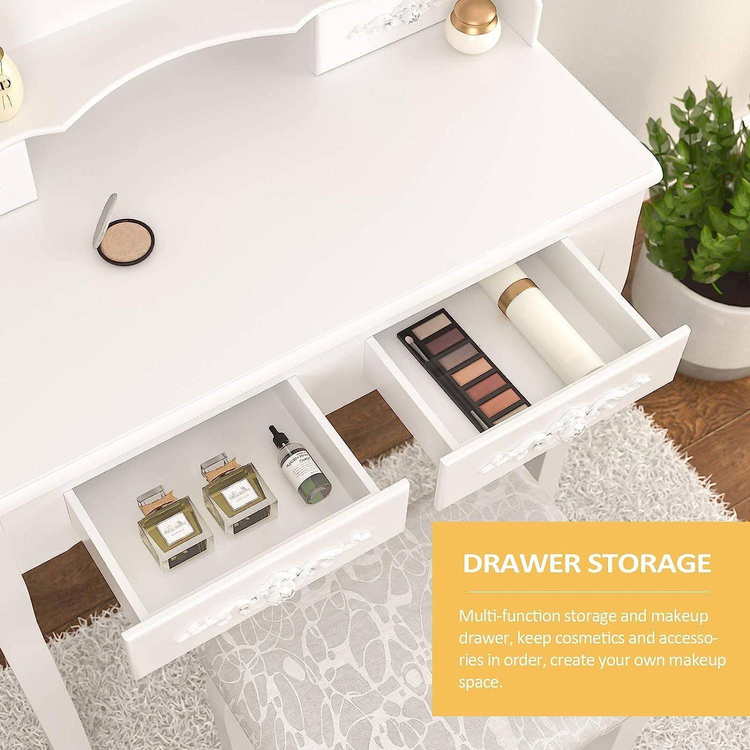 Wood Makeup Vanity Set with Mirror &amp; Stool