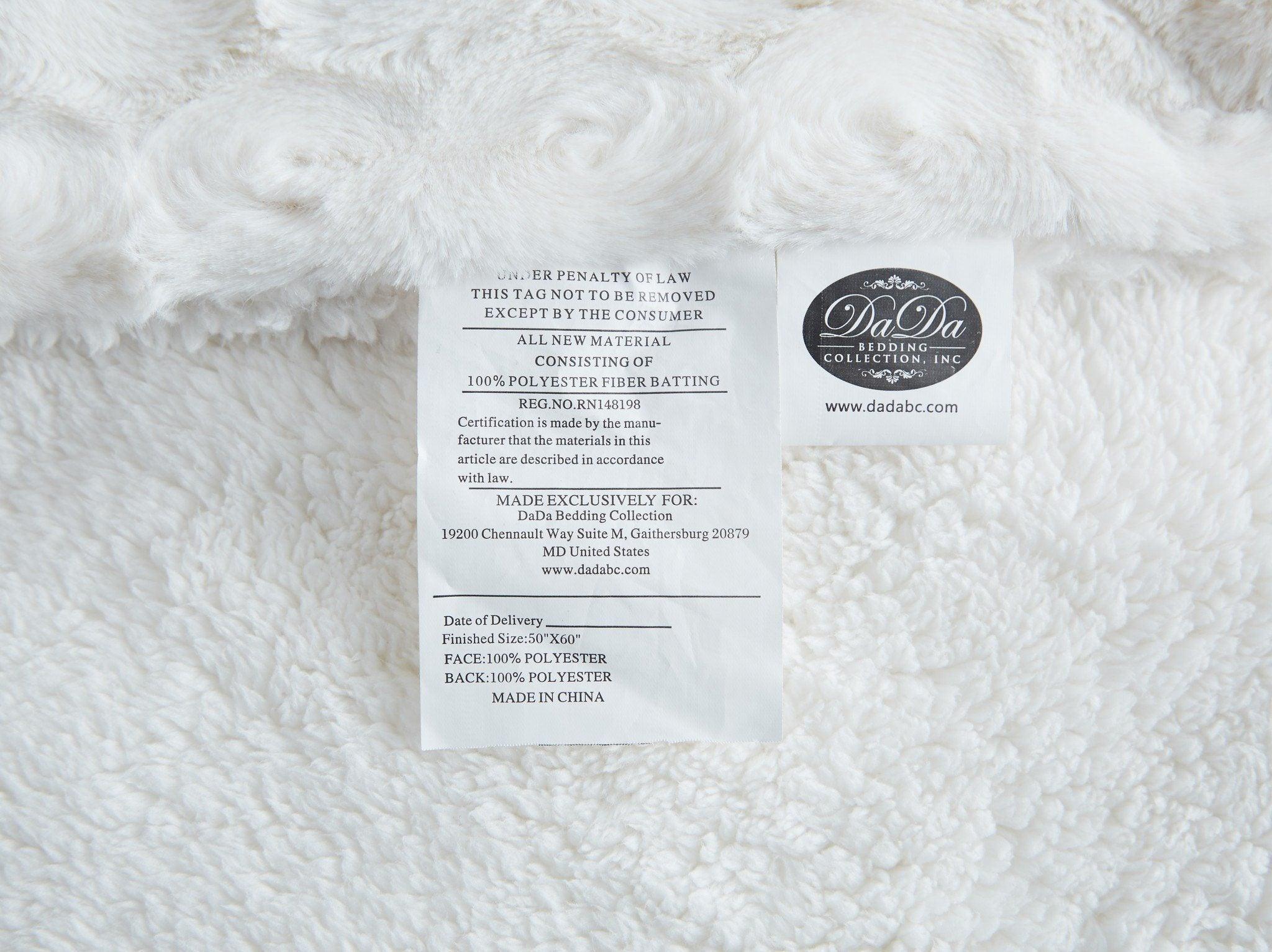 DaDa Bedding Luxury White Roses Fluffy Soft Sherpa Backside Faux Fur
