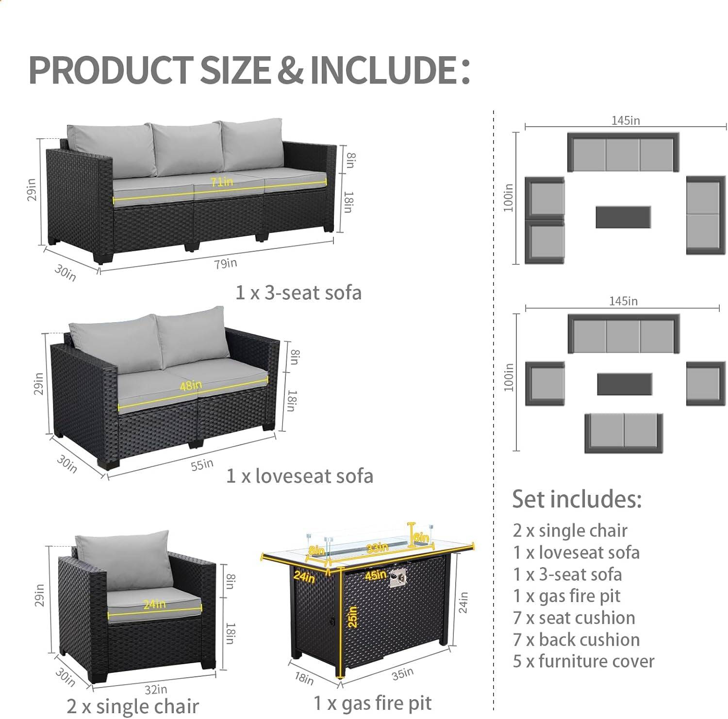 5 Pcs Outdoor Furniture Sets Patio Furniture Set with 45&quot; Fire Pit
