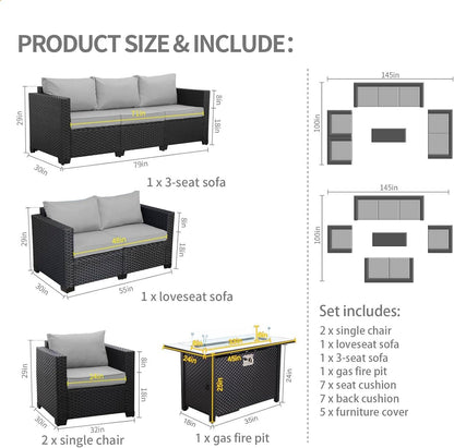 5 Pcs Outdoor Furniture Sets Patio Furniture Set with 45&quot; Fire Pit