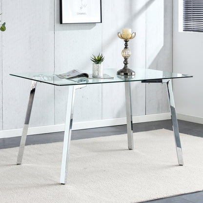 Glass Dining Table Modern Minimalist Rectangular for 4-6 with 0.31&