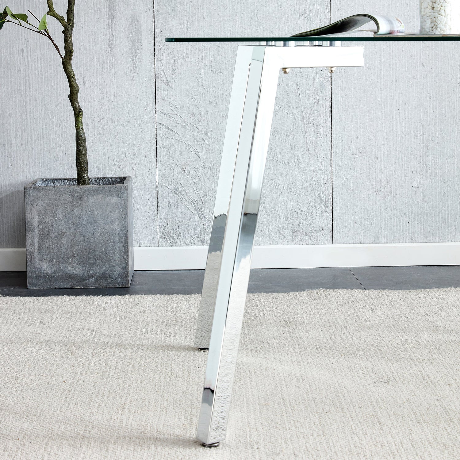 Glass Dining Table Modern Minimalist Rectangular for 4-6 with 0.31&