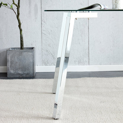 Glass Dining Table Modern Minimalist Rectangular for 4-6 with 0.31&