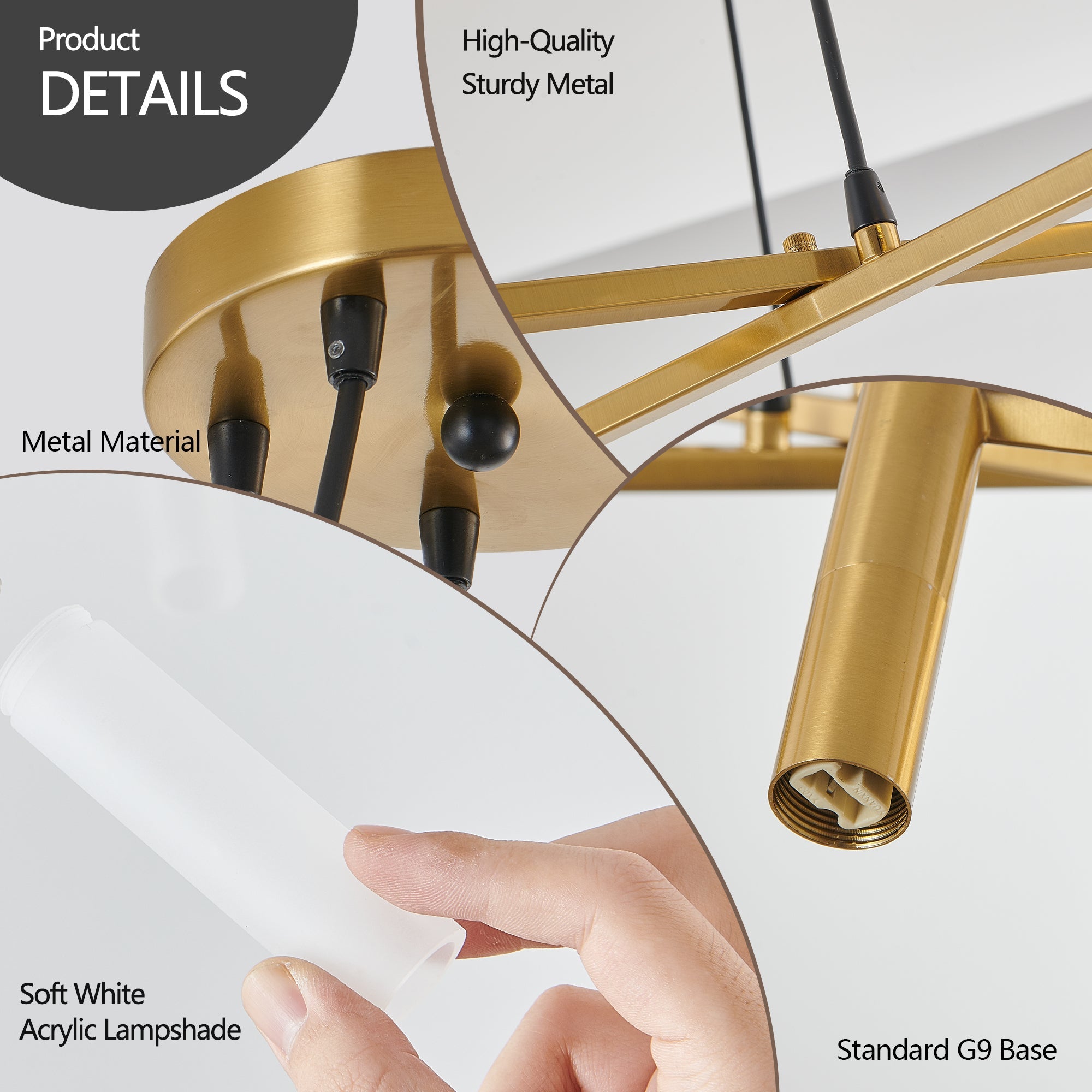 Golden Modern Chandelier Light Fixture, Branch Design with Frosted