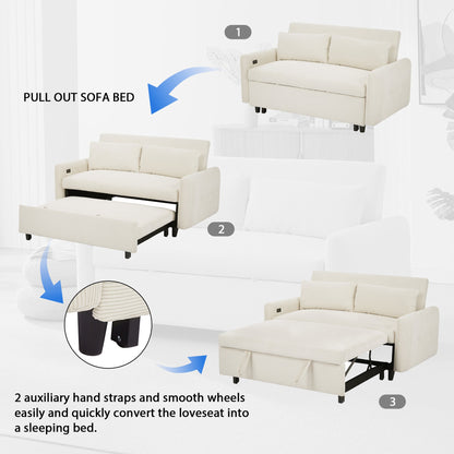 57.48" Pull-out Sofa Bed Convertible Couch 2 Seat Loveseat Sofa Modern