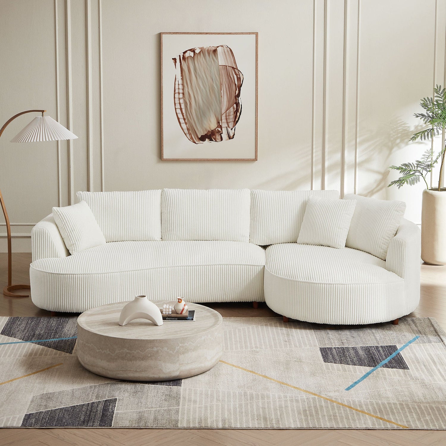 122.04 inch Corduroy Upholstered Sectional Sofa with Right Facing