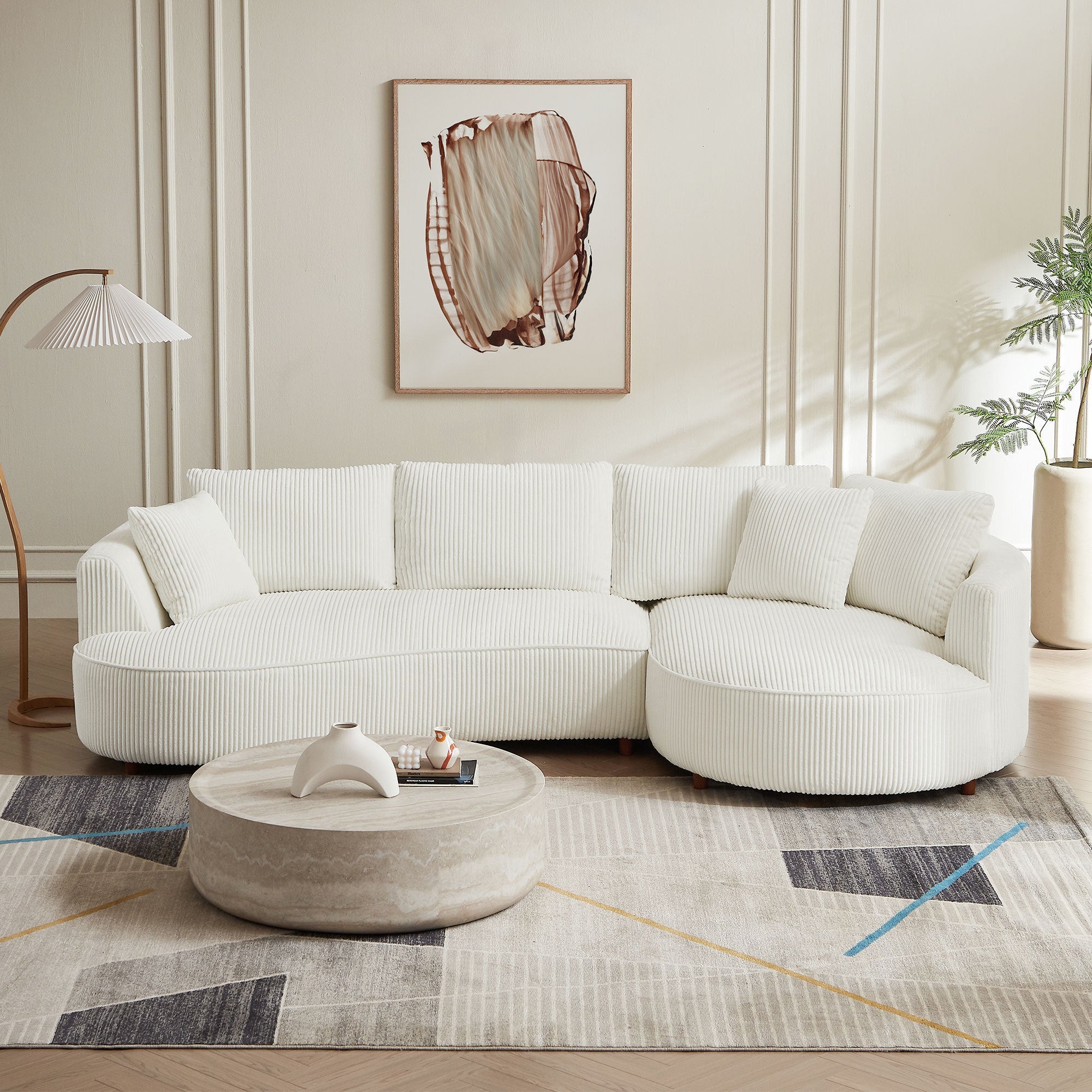 122.04 inch Corduroy Upholstered Sectional Sofa with Right Facing