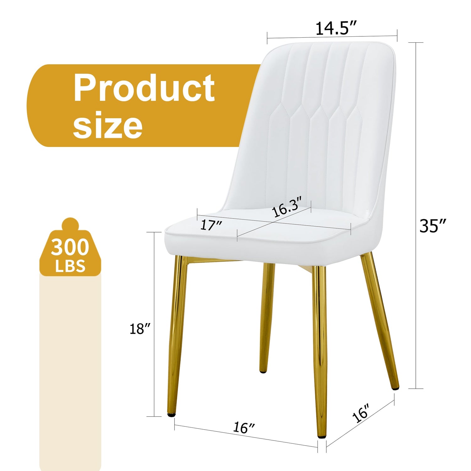 4 modern dining chairs, sleek PU leather backrest, and gold metal legs