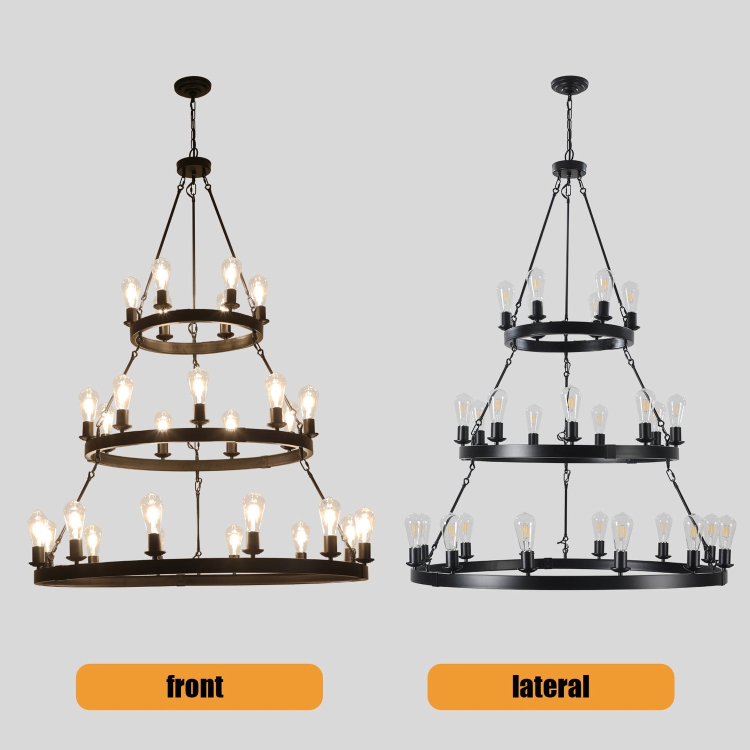 27 Light Metal Ring Chandelier Black