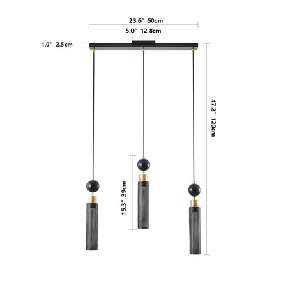 Modern Black and Gold 3-Light Pendant Chandelier, Adjustable Hanging