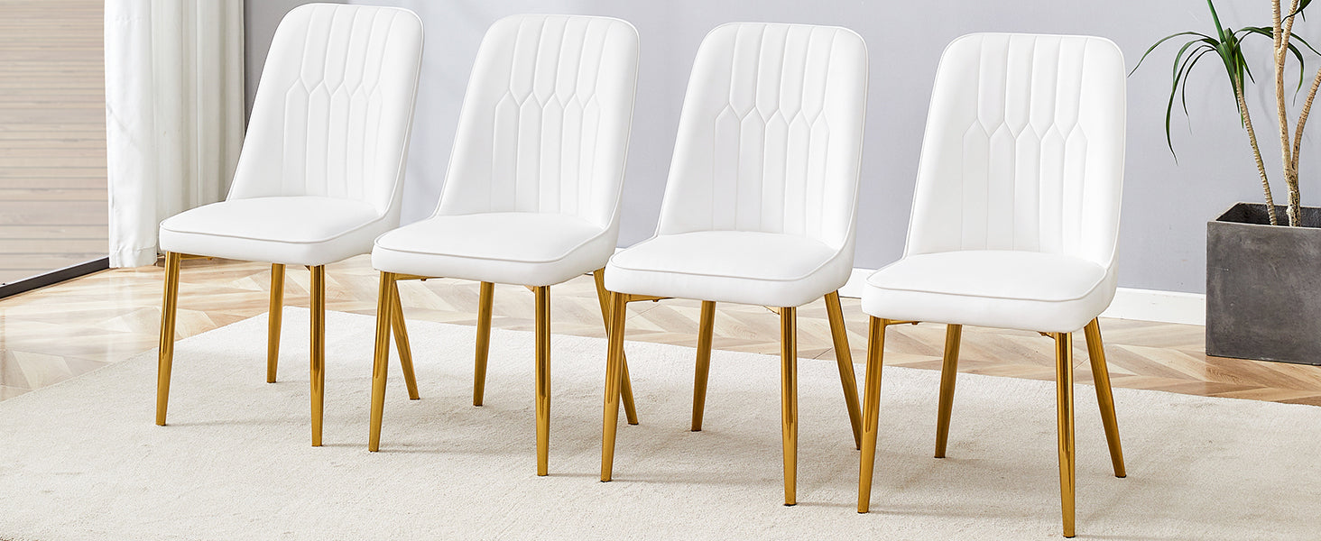 4 modern dining chairs, sleek PU leather backrest, and gold metal legs