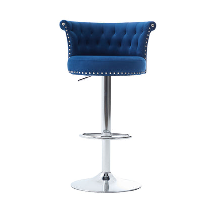 Velvet Bar Stool Set of 2, Adjustable Swivel Bar Stools with Silver